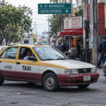 Taxi en la calle donde se evidencia el desgaste antes de sustituir llantas en México