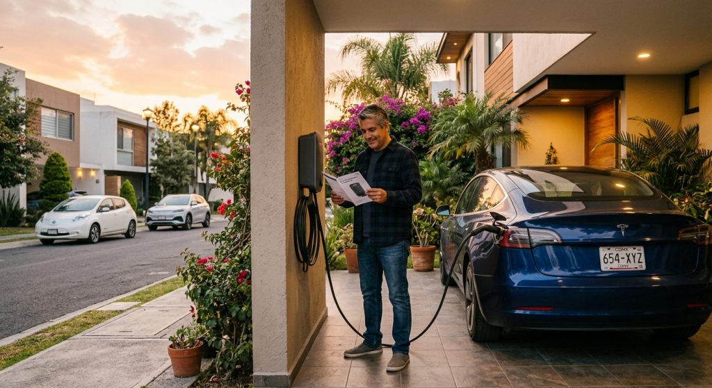 =Cargador doméstico para auto eléctrico instalado en casa en México
